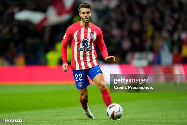 Mario Hermoso of Atletico de Madrid during the La Liga match between Atletico de Madrid and Athletic Club played at Civitas Metropolitano Stadium on...