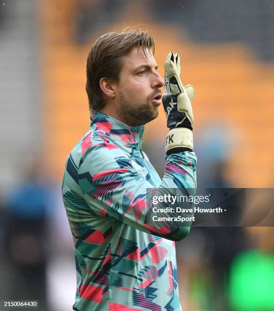 Luton Town's Tim Krul during the Premier League match between Wolverhampton Wanderers and Luton Town at Molineux on April 27, 2024 in Wolverhampton,...