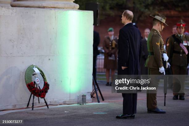 Prince Edward, Duke of Edinburgh attends the ANZAC Day Dawn Service at the New Zealand Memorial on April 25, 2024 in London, England.