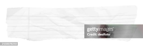 a panoramic vector illustration of a blank gray lined pattern off white colored ripped torn paper page from a notepad with uneven edges border at all sides - lined paper notebook stock illustrations