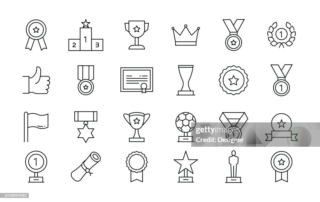Einfaches Icon-Set für Auszeichnungen und Preislinien. Erfolg, Leistung, Ansporn, Sieg, Zeremonie.