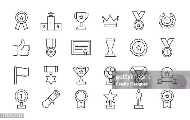 stockillustraties, clipart, cartoons en iconen met simple award and prize line icon set. success, achievement, incentive, winning, ceremony. - medaille