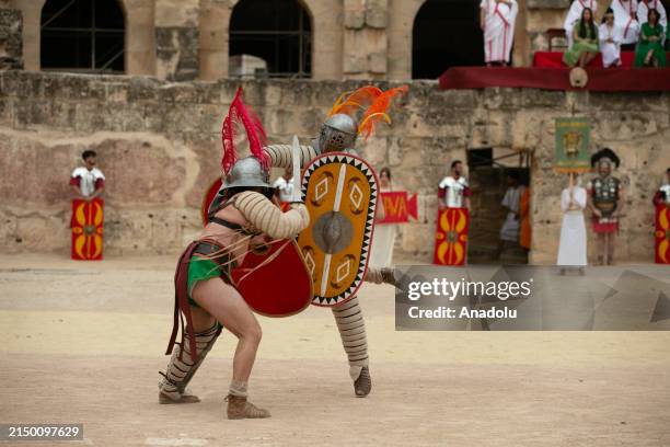 Tunisians gather at the Amphitheater of El Djem for the 'Thysdrus Rome Days' Festival in El Djem in Mahdia Governorate south of Tunis, Tunisia on...