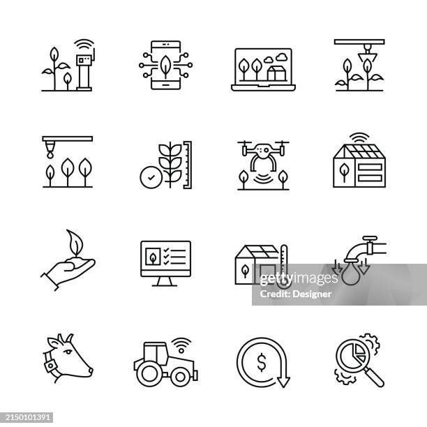 einfacher smart farm line icon-satz. technologie, futurismus, automatisierung, künstliche intelligenz, internet der dinge. - internet der dinge stock-grafiken, -clipart, -cartoons und -symbole