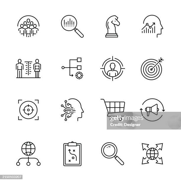 simple target audience line icon set. marketing, business, customer, connection, goals. - target market stock illustrations