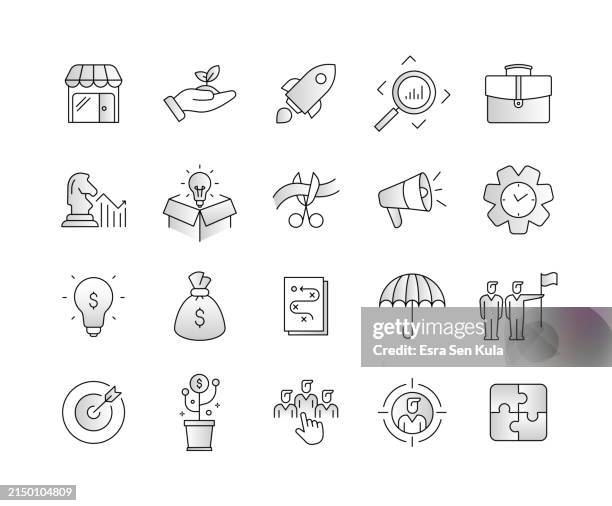 business startup gradient filled outline icon set with editable stroke - insurance bundle stock illustrations