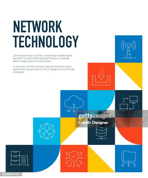 network technology related line style banner design for web page, headline, brochure, annual report and book cover - computer server room stock illustrations
