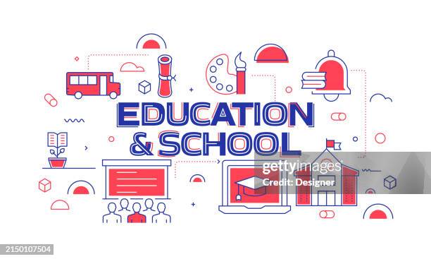 education and school related line style banner design for web page, headline, brochure, annual report and book cover - primary school maths stock illustrations