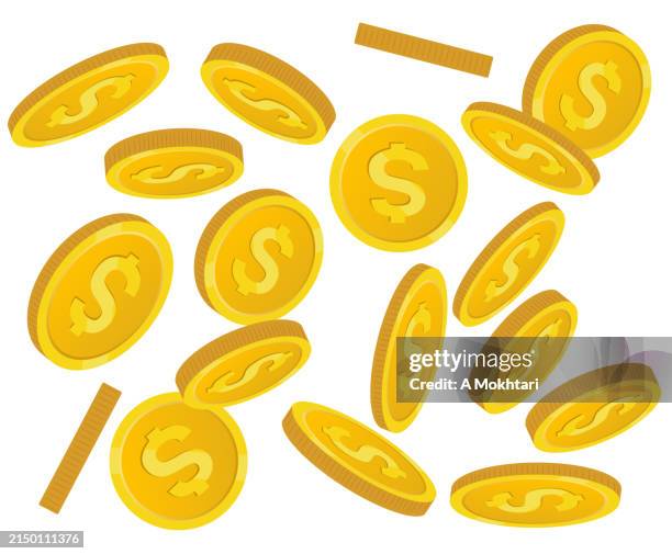 dollar coin. - falling dollar bills stock illustrations