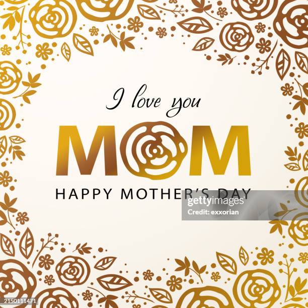 mother’s day golden floral frame - mothers day border stock illustrations