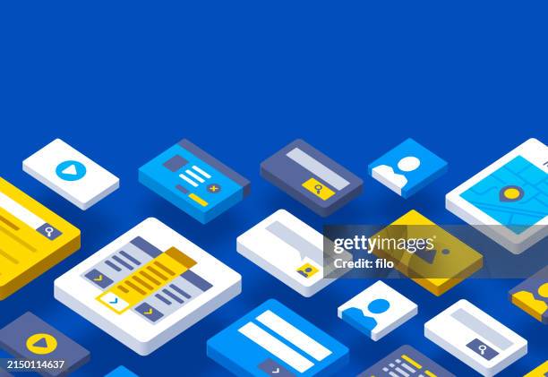 isometric user interface webpage design ui ux web design page layout background - ux ui design stock illustrations