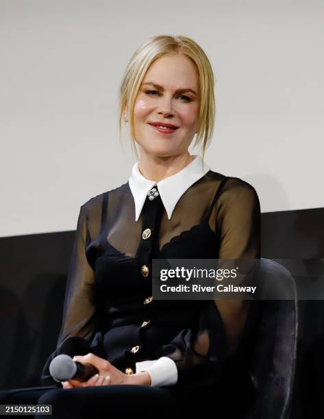 Nicole Kidman speaks on a panel at the official Emmy FYC event for "Expats" held at the Prime Experience at nya WEST on April 28, 2024 in Los...