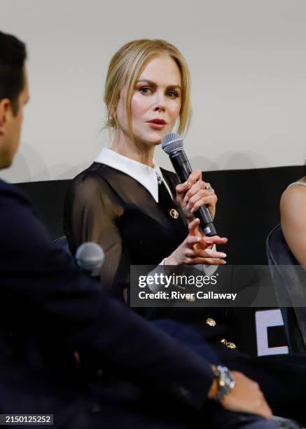 Nicole Kidman speaks on a panel at the official Emmy FYC event for "Expats" held at the Prime Experience at nya WEST on April 28, 2024 in Los...