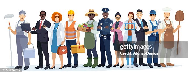 Collective Occupations Multiethnic Group Of Workers With Different Occupations High-Res Vector ...