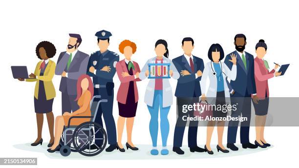 multi-ethnic group of workers with different occupations. - different occupation stock illustrations