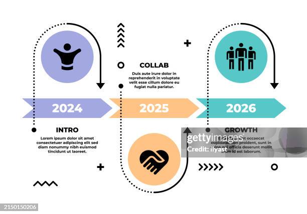 zeitleisten-infografik-design für den wachstumsplan - intro stock-grafiken, -clipart, -cartoons und -symbole