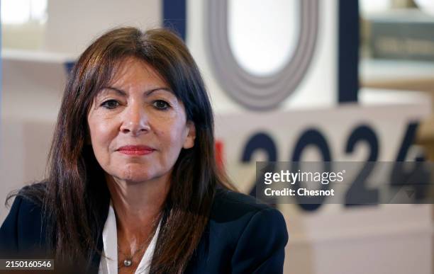 Paris' Mayor Anne Hidalgo attends a press conference to present the security plans for the opening ceremony of the Paris 2024 Summer Olympic and...
