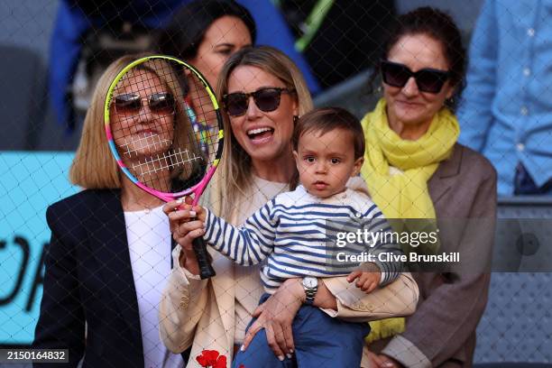 Rafael Nadal of Spain's, Son, sister Isabel Nadal and mother Ana Maria Parera watch Rafael Nadal of Spain against Darwin Blanch of USA on Day Two...