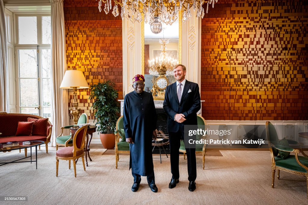 King Willem-Alexander and Queen Maxima Welcome President of Nigeria At Palace Huis ten Bosch In The Hague