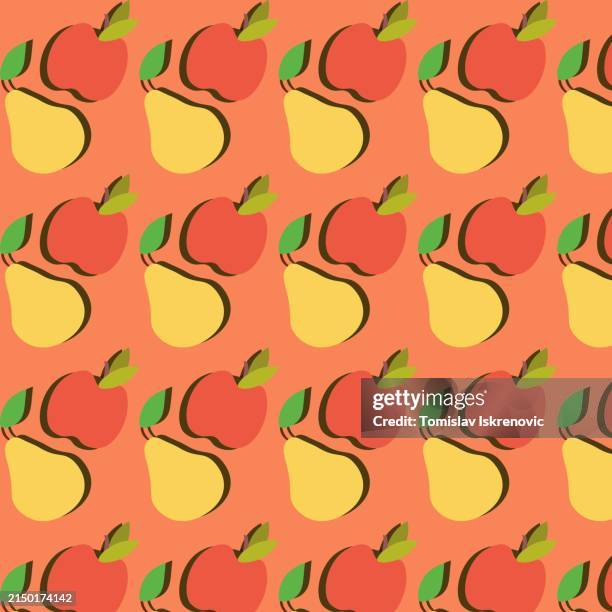 red apple yellow pear pattern - breakfast with view stock illustrations