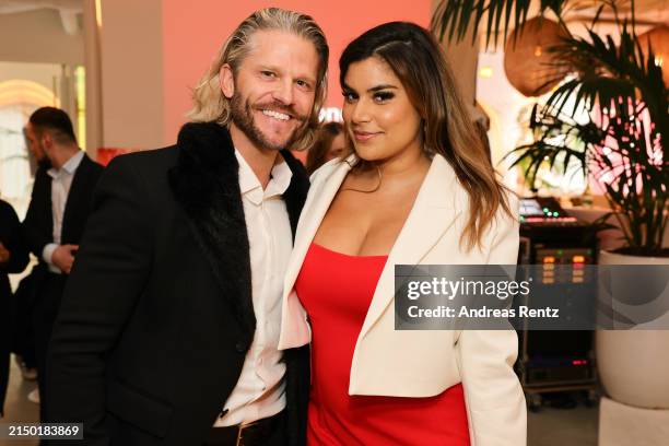 Paul Janke and Tanja Tischewitsch attends the Vodafone Night Of Entertainment at The Paradise Now on April 25, 2024 in Duesseldorf, Germany.
