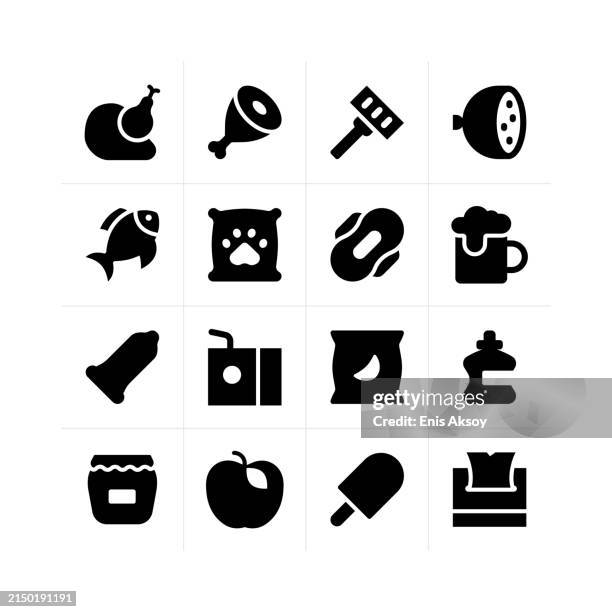 grocery icons - square meat stock illustrations