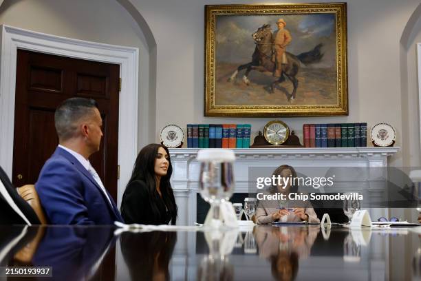 Reality television star and businesswoman Kim Kardashian joins Vice President Kamala Harris and Jason Hernandez during a roundtable discussion on...