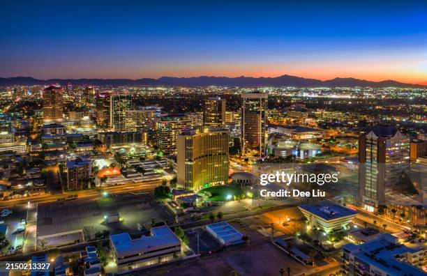 midtown phoenix aerial at sunset - phoenix arizona city stock pictures, royalty-free photos & images