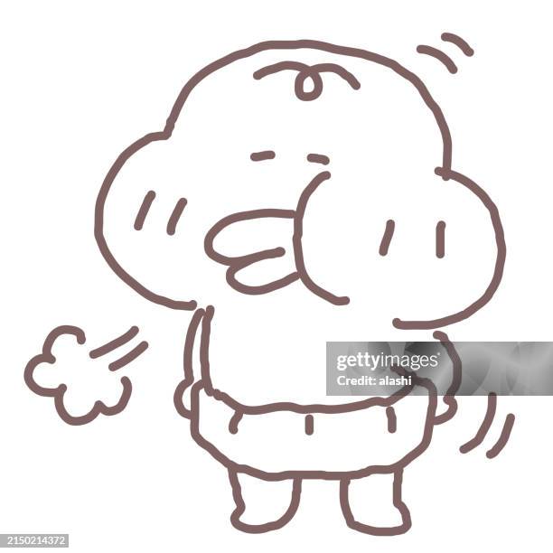 a unique and funny baby, a toddler drawn with hand-drawn lines, sighs - sighing stock illustrations