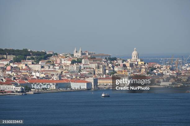 Panoramic view of the Terreiro do Paco area, in Lisbon, seen from one of the viewpoints of the monument to Christ the King. Lisbon,April 19, 2024.