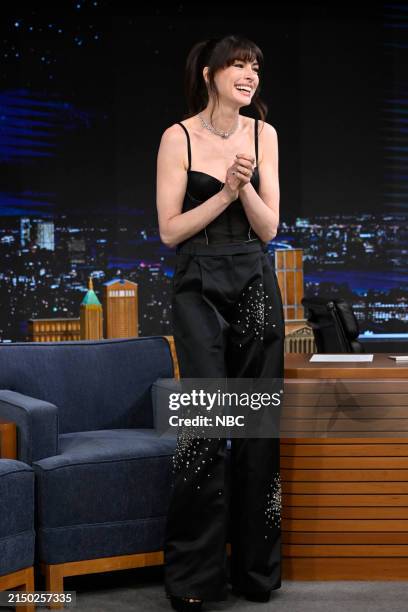 Episode 1962 -- Pictured: Actress Anne Hathaway arrives on Monday, April 29, 2024 --