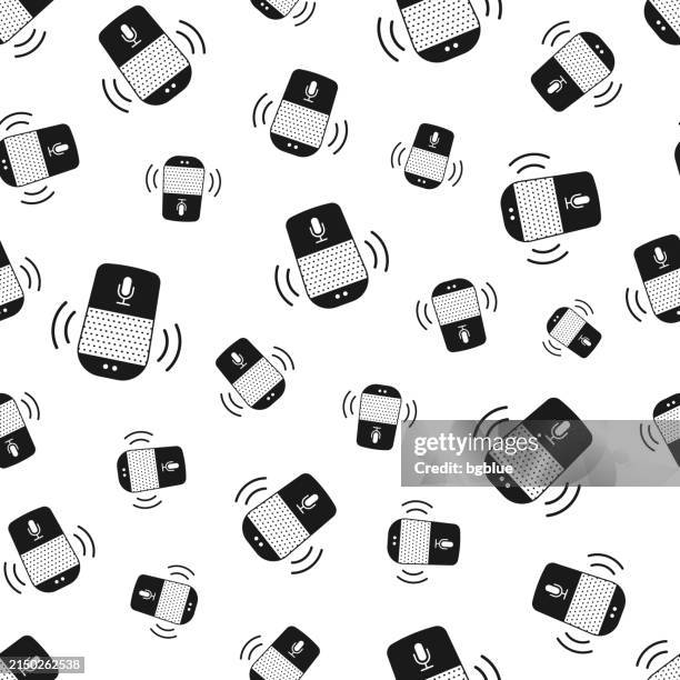 voice assistant - smart speaker. seamless pattern. icons on white background - using smart speaker stock illustrations