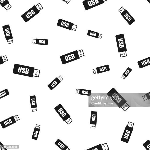 usb flash drive. seamless pattern. icons on white background - key duplication stock illustrations