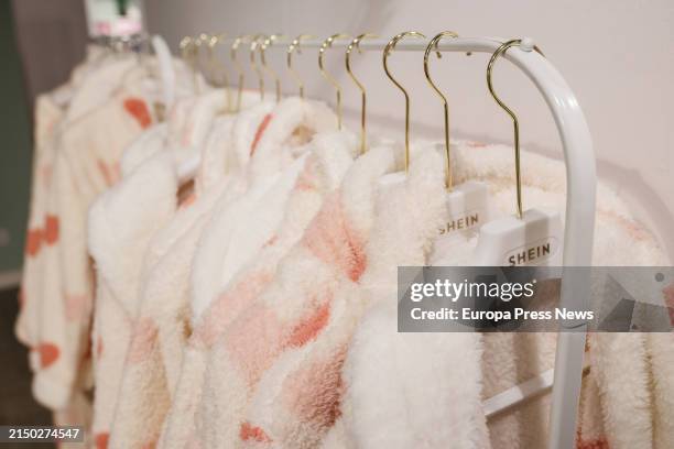 Clothes hanging on a donkey during the opening of Shein's ephemeral store, at ABC Serrano, on 26 April, 2024 in Madrid, Spain. The Shein store opens...