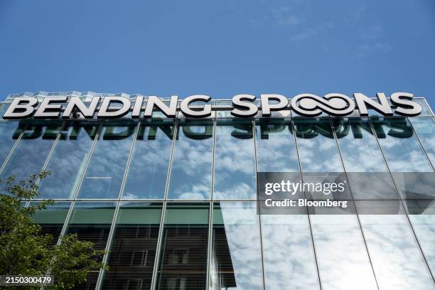 Logo on the Bending Spoons SpA heaquarters in the Porta Nuova district of Milan, Italy, on Monday April. 29, 2024. Bending Spoons's products include...