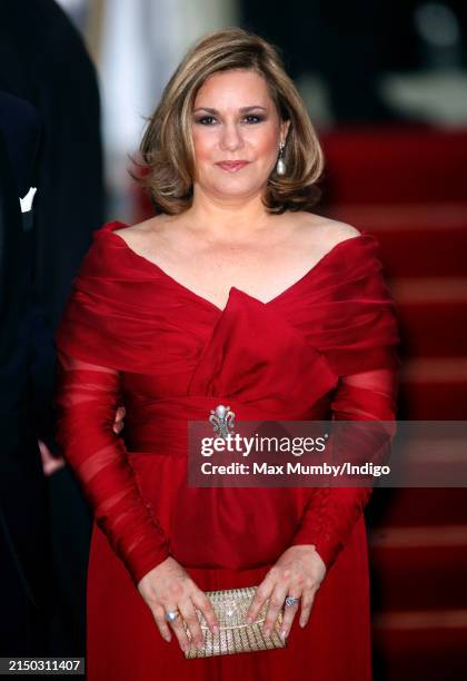 Grand Duchess Maria Teresa of Luxembourg attends a pre-wedding gala dinner on the eve of the Royal Wedding of Prince William to Catherine Middleton...