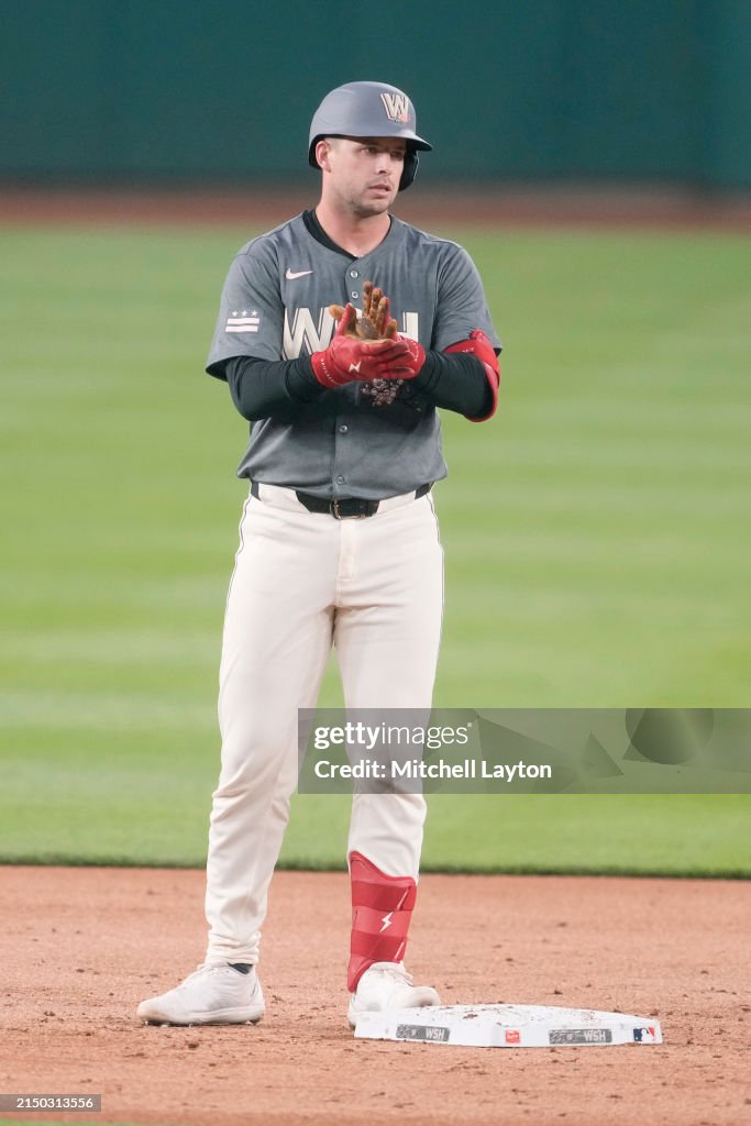 Nationals Riley Adams Riley Adams of the Washington Nationals at second base during a... News ...