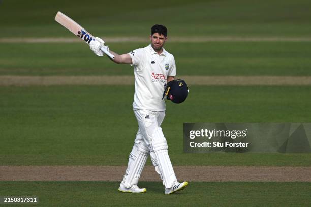 Durham batsman Colin Ackermann acknowledges the applause after reaching his century during day one of the Vitality County Championship Division One...