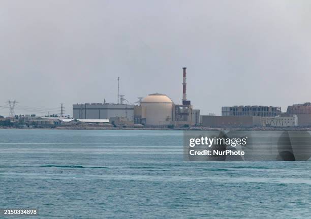 View of the Bushehr nuclear power plant is seen from the Persian Gulf in the south of Iran, on April 29, 2024.