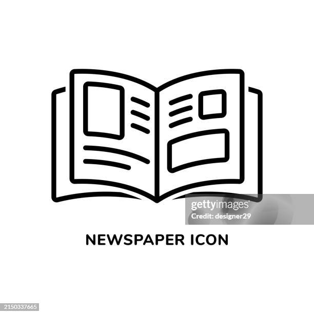 ilustraciones, imágenes clip art, dibujos animados e iconos de stock de diseño vectorial de icono de línea de periódico. - revistas
