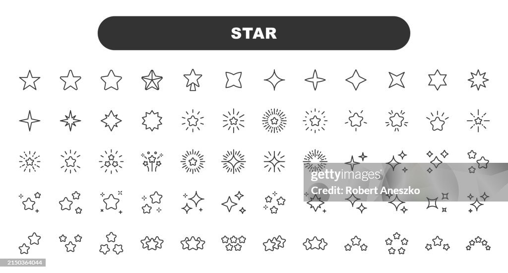 Star Line Icons. Editable Stroke. Contains such icons as Star Shape, Rating, Quality, Award, Lens Flare, Glamour, Sparks, Decoration, Firework.