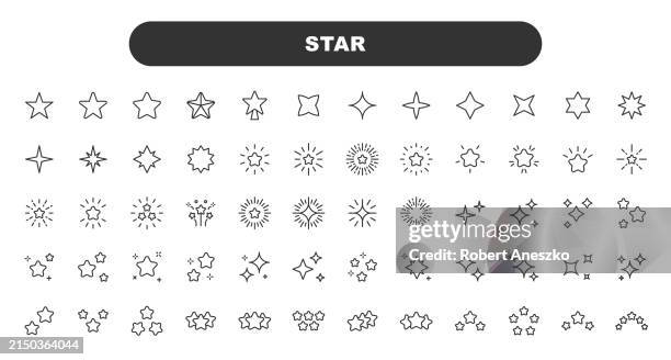 illustrations, cliparts, dessins animés et icônes de star line icons. editable stroke. contains such icons as star shape, rating, quality, award, lens flare, glamour, sparks, decoration, firework. - célébrité