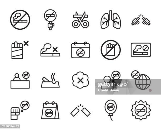 world no tobacco day related icon set - cigarette butt stock illustrations