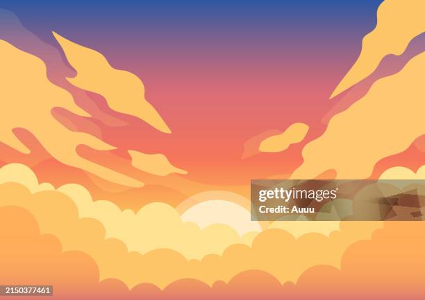 bildbanksillustrationer, clip art samt tecknat material och ikoner med sunset sky with clouds - solnedgång