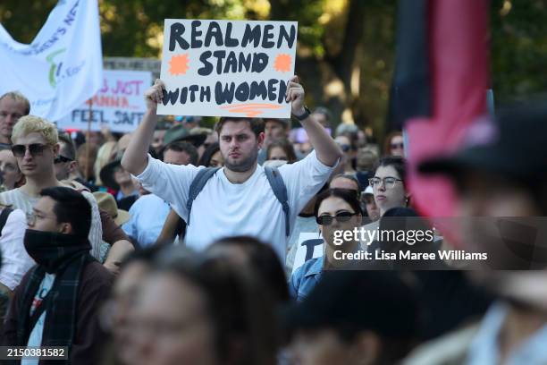 Demonstrators take part in a national rally against violence towards women on April 27, 2024 in Sydney, Australia. Australians around the country...
