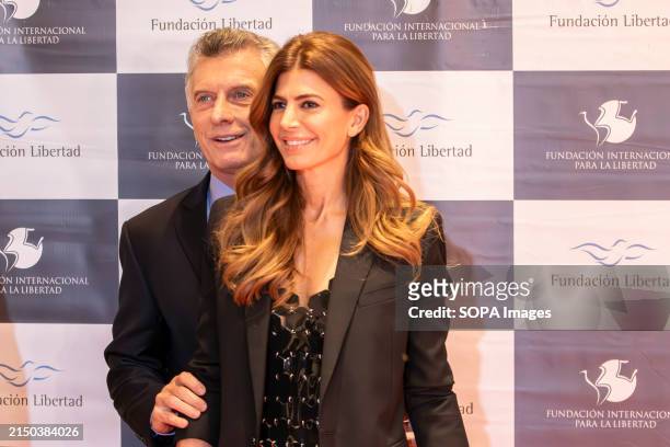 Former President Mauricio Macri and his wife Juliana Awada pose for press prior to the annual dinner of the Liberty Foundation. The Liberty...