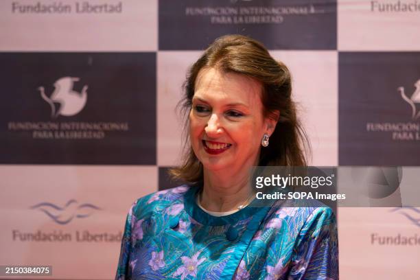 Minister of Foreign Affairs Diana Mondino poses for the press prior to the annual dinner of the Liberty Foundation. The Liberty Foundation celebrates...