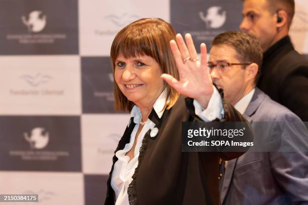 Minister of Security Patricia Bullrich greets the press prior to the annual dinner of the Liberty Foundation. The Liberty Foundation celebrates its...