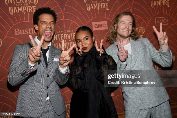 Jacob Anderson, Delainey Hayles and Sam Reid at the season 2 premiere of "Anne Rice's Interview With The Vampire" held at The McKittrick Hotel on...