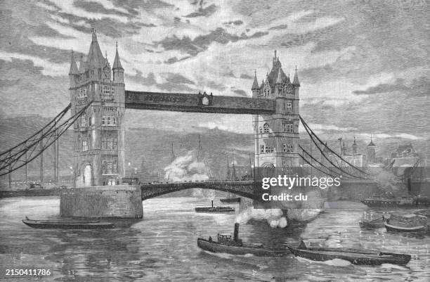 ilustrações de stock, clip art, desenhos animados e ícones de london tower bridge - rio tamisa